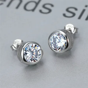 

925 Sterling Silver White Sapphire Lab Diamond Stud Earrings For Women Wedding Jewelry Engagement Earrings 6/7/8mm Round Stone