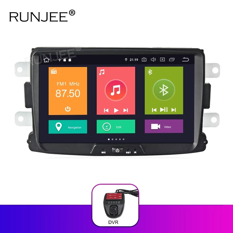 16G DVR RUNJEE 8 дюймов PX6 Android 9 Автомобильный мультимедийный плеер для Dacia Sandero Duster Renault Captur Lada Xray 2 Logan DVD gps радио плеер - Цвет: 16G DVR