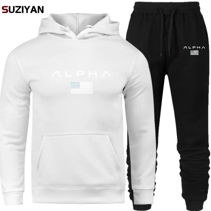 Мужские спортивные комплекты Alpha Hoodies брюки, спортивный костюм, мужской спортивный костюм,, брендовый спортивный костюм для бега, спортивный костюм, куртка с принтом пота - Цвет: SET11-ALPD