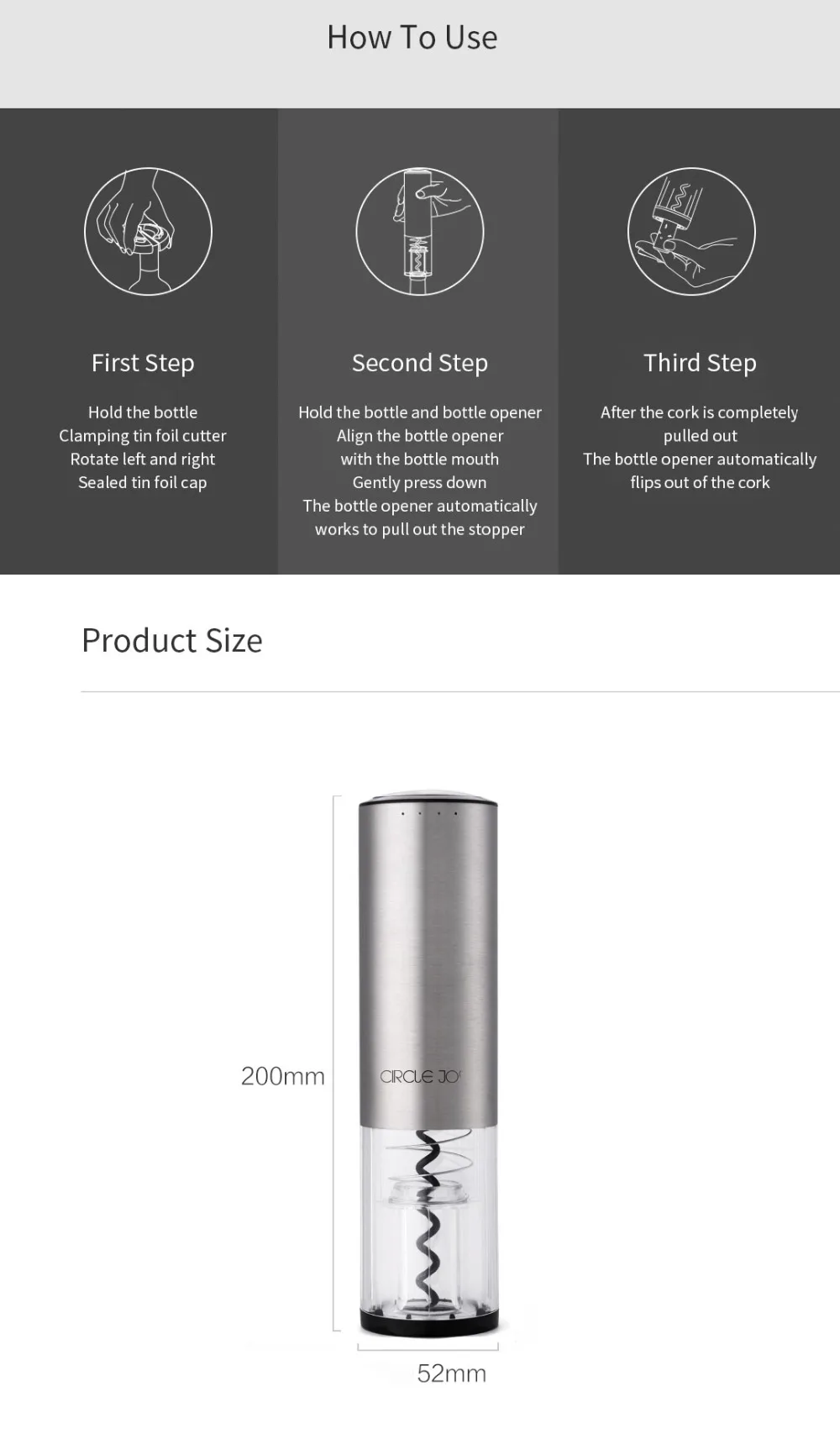 Xiaomi Circle Joy Electric Wine Opener Electric Automatic Bottle Opener USB Charging Bottle Opener Kitchen Opening Tool 2Colors (3)