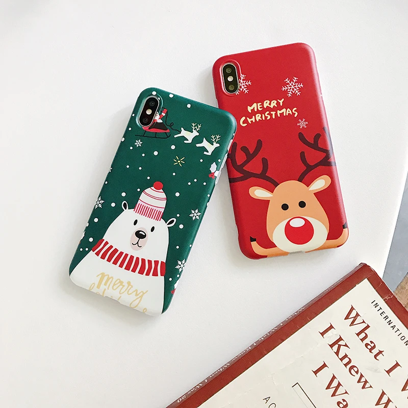 Чехол для телефона с рождественским рисунком для iPhone XR XS Max 6 6S 7 8 Plus X милый Санта Клаус дерево Лось американский Лось мягкий чехол для телефона подарок Подарочные коробочки