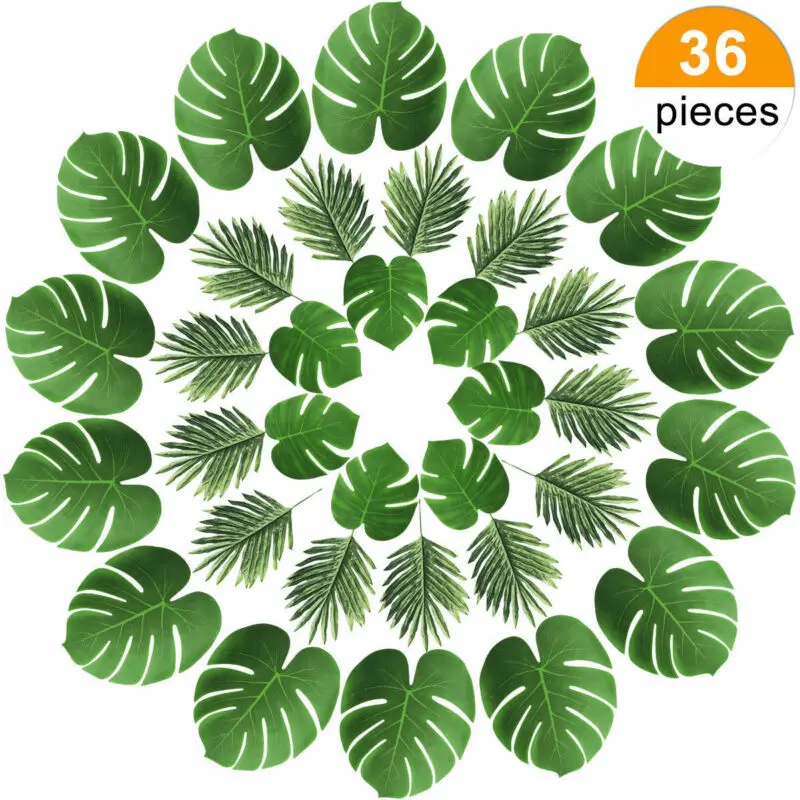 

Brand New 36 Pcs Artificial Palm Leaves Tropical Plant Faux Leaves Luau Party Decoration Table Ornament