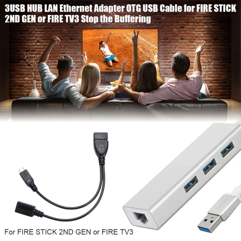 3 порта usb хаб LAN Ethernet соединитель & OTG адаптер для Amazon Fire (Gen 2 и 4) новое