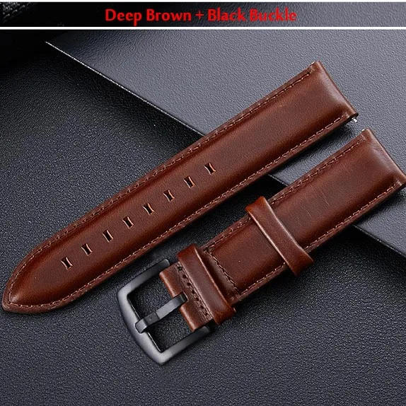 Deep Brown Black Итальянские Ремешки для наручных часов из натуральной кожи 18 мм 20 мм Универсальный валик для часов Ремешок для часов с пряжкой умный быстросъемный ремешок для часов IP черный и серебристый - Цвет ремешка: Deep Brown Black