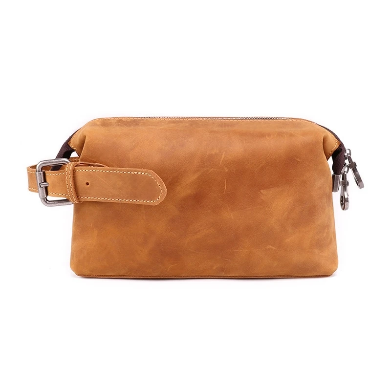 Crazy Horse Leather Retro Leather Wash Bag Multi-Function Storage Bag Top Layer Leather Men's Clutch Bag