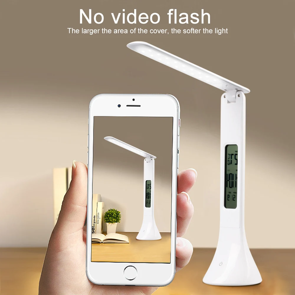 DIDIHOU LED Desk Lamp Foldable Dimmable Touch Table Lamp with Calendar Temperature Alarm Clock table Light night lights