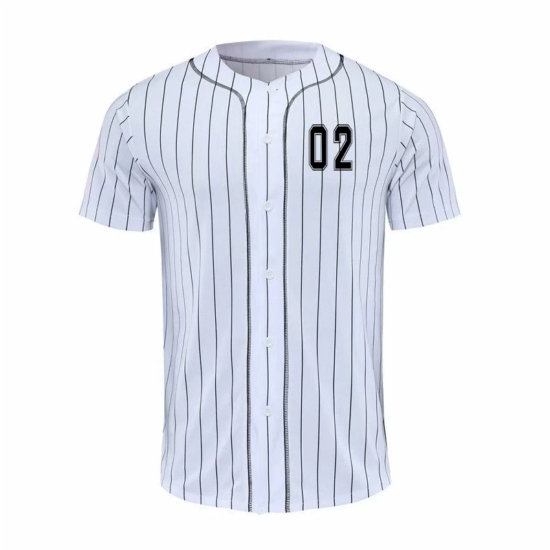 Индивидуальный номер бейсбольный Джерси для мужчин в полоску короткий рукав уличный хип хоп бейсбольный топ рубашки на пуговицах кардиган черно-белая спортивная рубашка