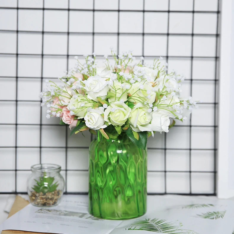 JAROWN 12 Heads Rose Artificial Rose Bouquets Simulation Silk Fake Flowers Wedding Decoration Holding Flowers Home Decor Flores (8)