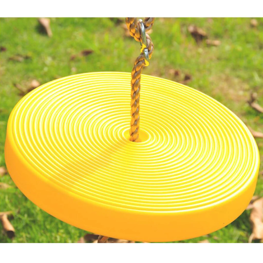 Kids Outdoor Tree Hanging Disc Rope Swing + Climbing Ladder for Garden Park Playground Playing - Yellow