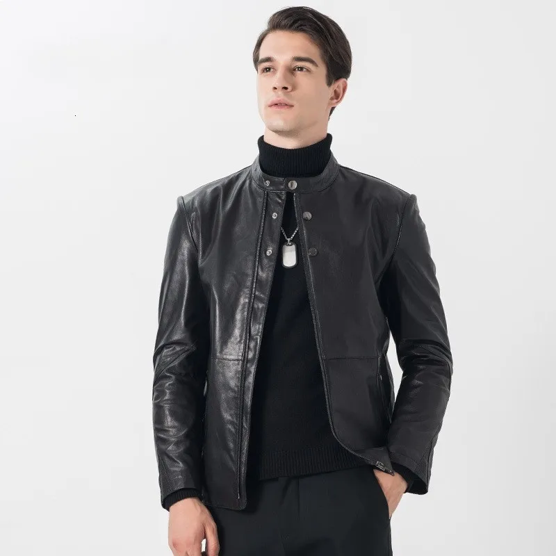 Итальянская подиумная куртка из натуральной кожи, Мужская мотоциклетная куртка на пуговицах со стоячим воротником, ветровка, приталенный короткий стиль, мужские пальто, 4XL