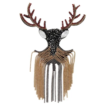 

Beads Fringe Christmas Deer Patches Rhinestones Handmade Badges for Cothes Brooches Decoared 5 pieces