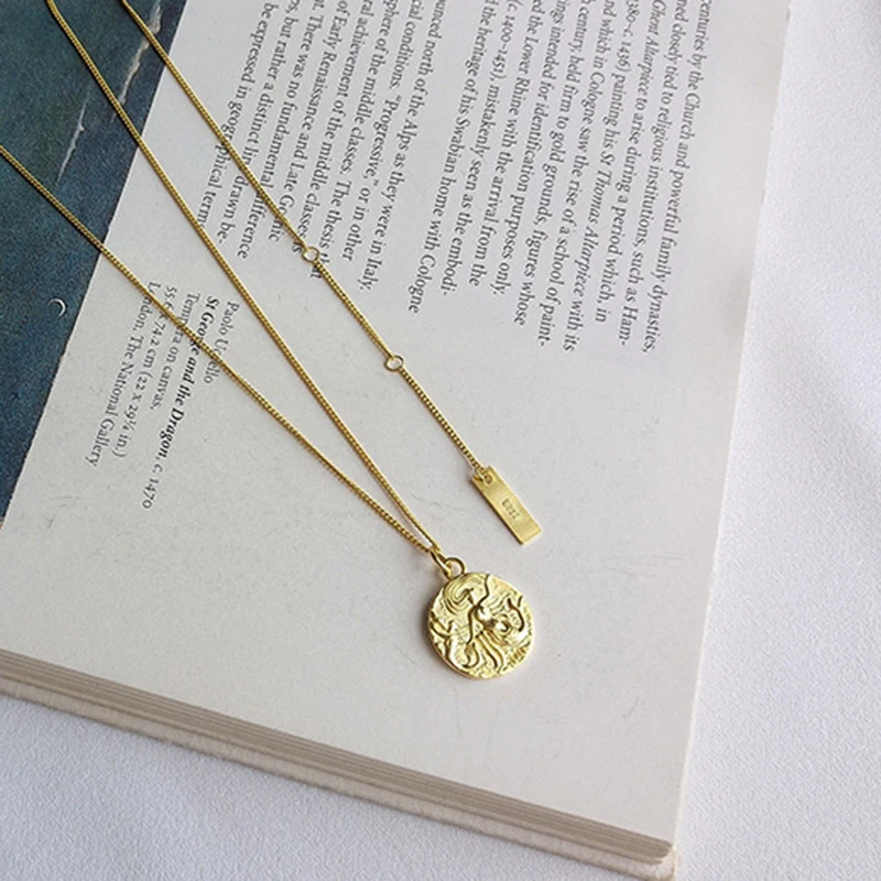 Peri'sbox золотой диск портретное ожерелье с медальоном 925 Подвеска в виде серебряной монеты ожерелье s Cameo текстурированное ожерелье s для женщин