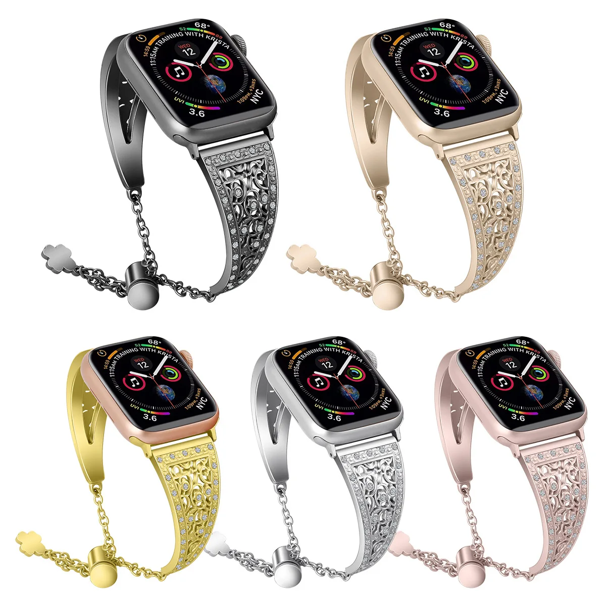 Apple Watch345 часы Iwatch с узором из нержавеющей стали алмазным инкрустированным