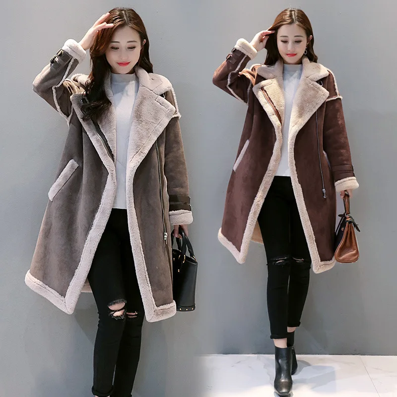 

Fur Mid-length 2019 New Style Korean-style Lambs Wool Coat Women's Winter Suede Thick Cotton Coat