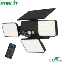 BORUiT – applique murale solaire à 90 led avec 3 têtes, imperméable, à Induction, luminaire d'extérieur, idéal pour un jardin ou une rue