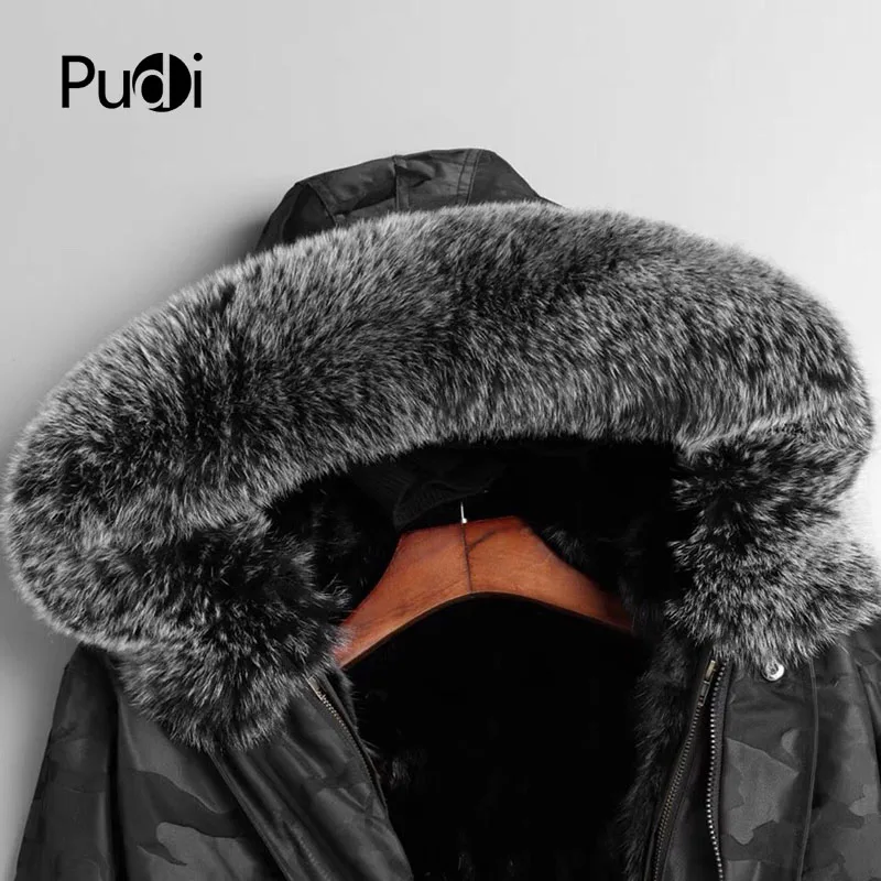 PUDI MT8109 Мужская Новая Модная хлопковая куртка-парка с подкладкой из натурального меха норки, куртки с капюшоном из лисьего меха, осенне-зимняя повседневная верхняя одежда