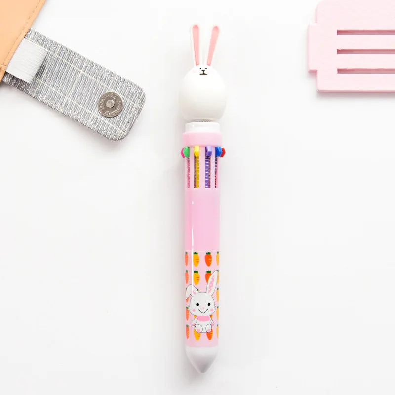 Милая поросенок, 10-цветная шариковая ручка с мультипликационным принтом, многофункциональная ручка с масляным нажатием, разноцветные канцелярские принадлежности для мужчин и женщин - Цвет: HS101-2