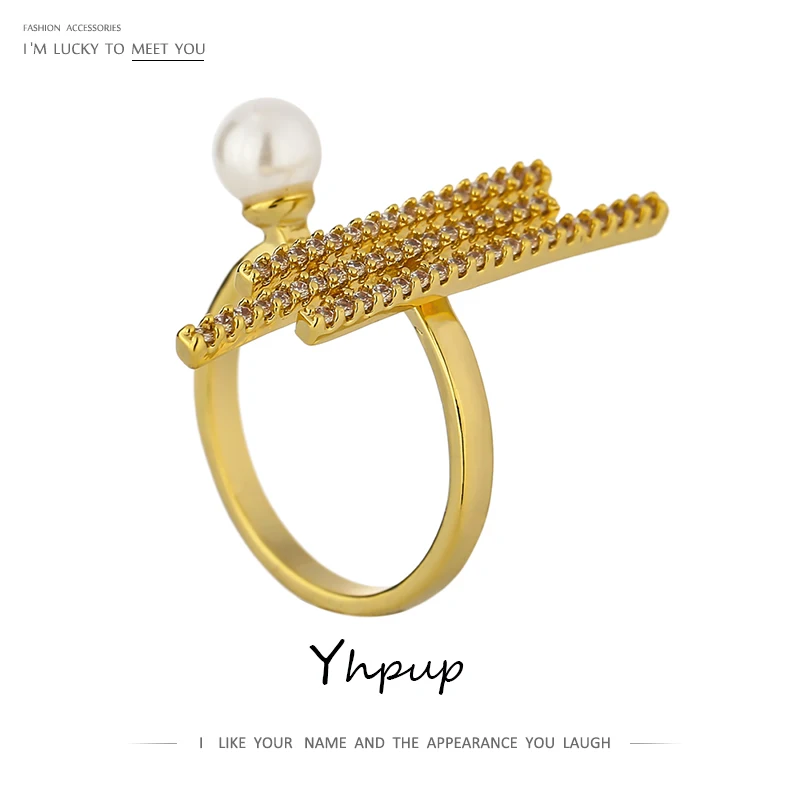 Yhpup Exquisite Wedding Engagement Ring for Women Elegant Imitation Pearls Jewelry New Design Bling Cubic Zirconia Finger | Украшения и