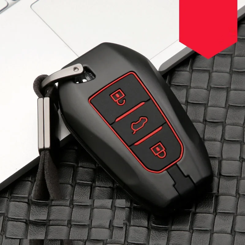 Углеродное волокно сплав+ силиконовый автомобиль дистанционного ключа чехол для peugeot 208 308 508 3008 5008 для Citroen C4 Picasso DS3 DS4 DS5 DS6 - Название цвета: A Black red
