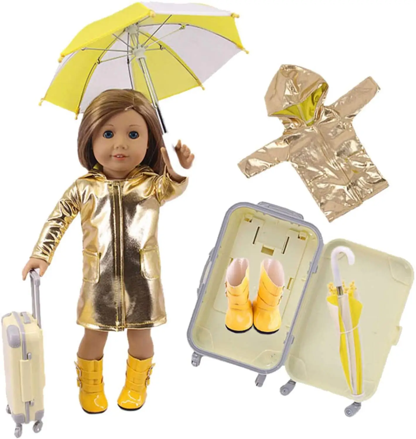 

Doll Clothe+umbrella+suitcase+rain boots Fit 18 Inch American Doll 40-43cm Born Baby Accessories For Baby Birthday Festival Gift
