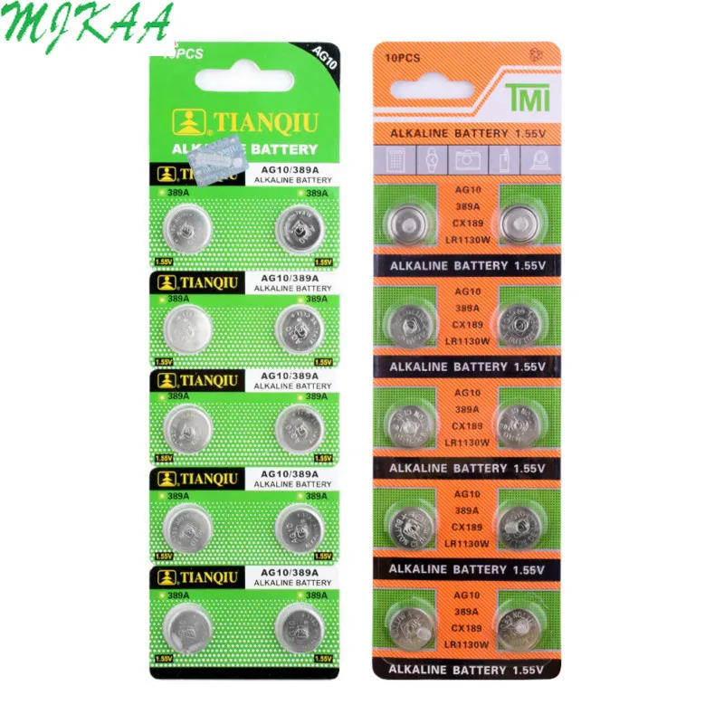 20 шт./упак. AG10 LR54 ячейки щелочной Батарея 1,55 V SR54 389 189 LR1130 SR1130 аккумуляторы таблеточного типа для мобильного часо-игрушки пульт дистанционного управления