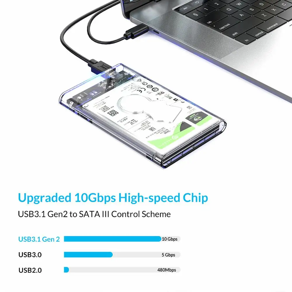 ORICO Type C 2.5'' Transparent HDD Case USB3.1 Gen2 10Gbps Hard Drive Enclosure Support UASP Protocol with Type-C to C Cable