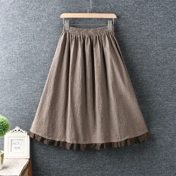 

2020 new summer skirts art small fresh elastic waist plaid pattern long skirt