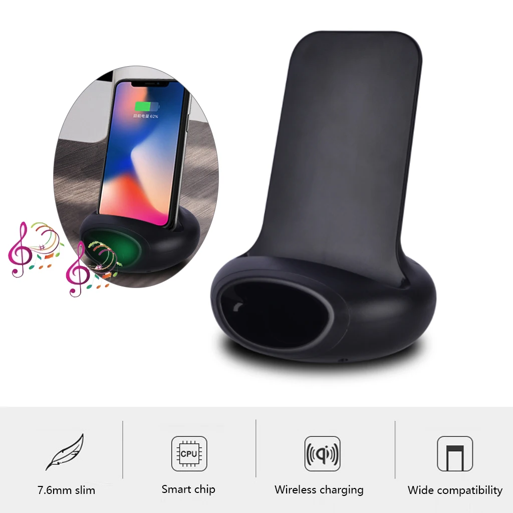 

10W QI Wireless Charger Moblie Phone Charging Holder Music Charge Stand with Sound Amplifier for iPhone Samsung Huawei Xiaomi