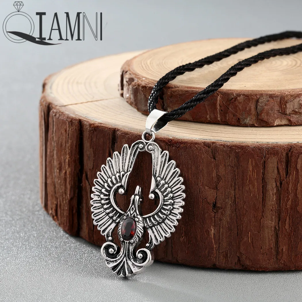 QIAMNI прекрасный кулон с крыльями ангела Феникса ожерелье красным цирконием Орлом