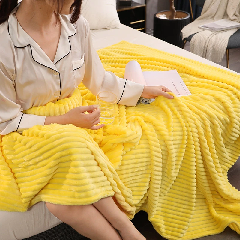  Blankets For Beds Solid Yellow Blue Grey Color Soft Warm Square Flannel Blanket Fleece Blankets And
