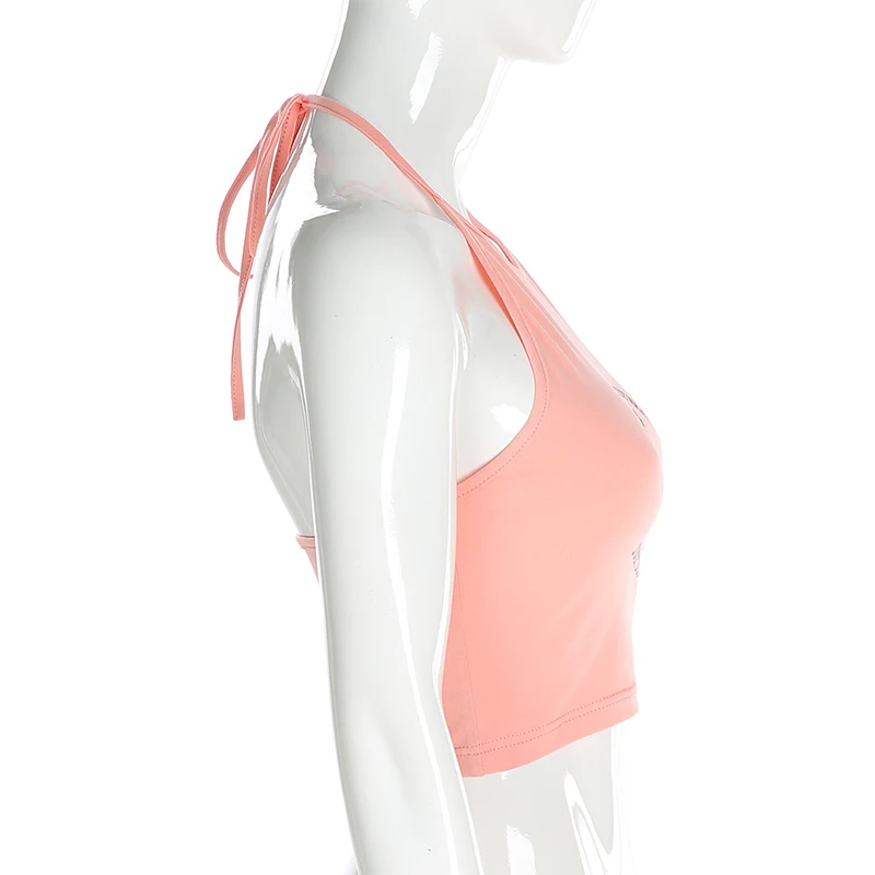 Iamhotty Camis женские короткие топы без рукавов с открытой спиной милые короткие топы Холтер розовый мультфильм летний жилет
