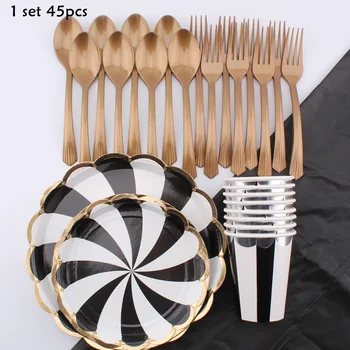 

Black Rotating Lace Tableware Set Birthday Celebration Party Picnic Party Decoration Supplies Disposable Tableware Set Party