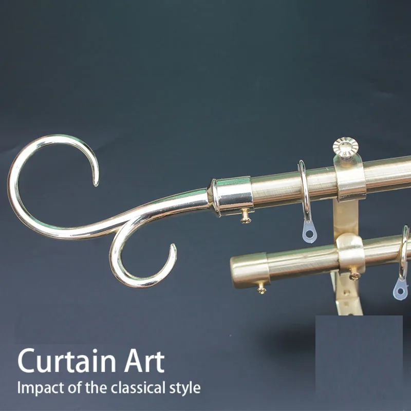 

Netherlands Luxury Nordic Gold Double Roman Rod 200cm No Cut Rod Single Curtain Pole Include Rings/Brackets/Accessories For Home
