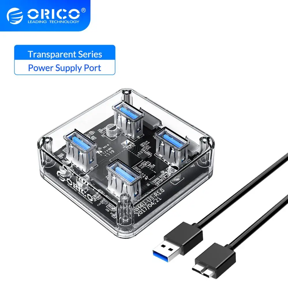 Прозрачный концентратор USB 3 0 ORICO 4 портовый высокоскоростной usb разветвитель с