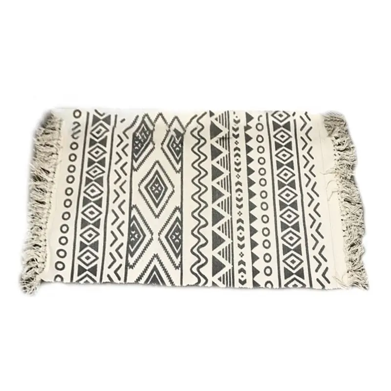 

Nordic Style Soft Cotton Rectangle Area Woven Geometric Stripes Printed Tassels Home Carpet Floor Door Mat Home Decor