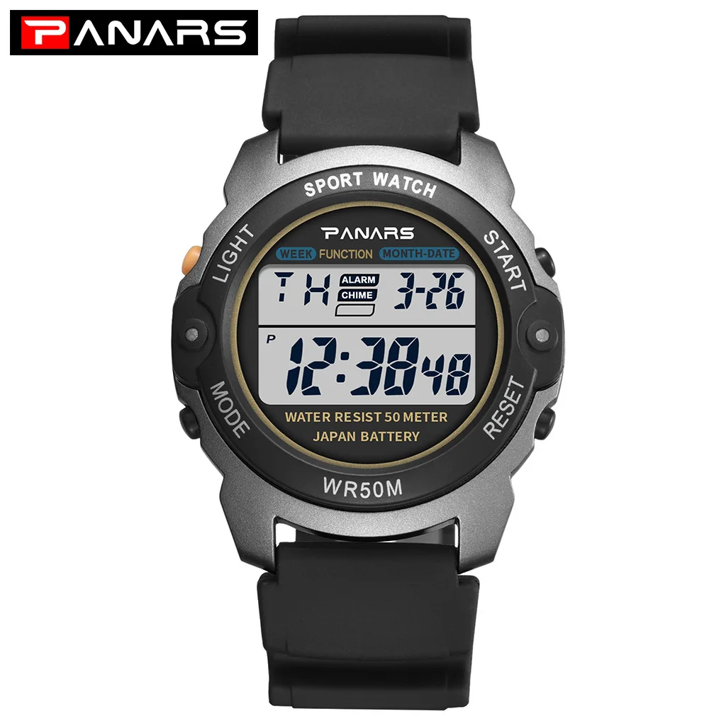 

Sports Watch Men Multi-functional Alarm Stopwatch Night Light Big Screen Digital Display Students Electronic Watch Shatter-resis