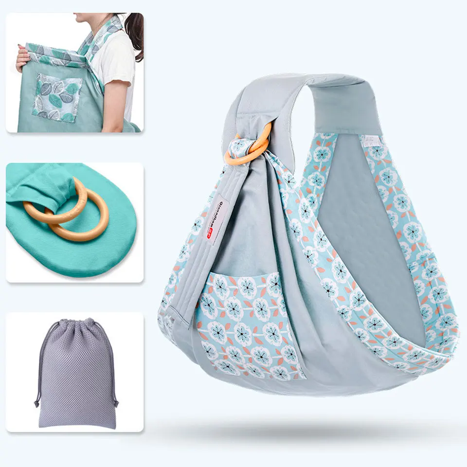 Flower Gray Детский костюм на лямках, эргономичный кенгуру Детская сумка Обёрточная бумага Перевозчик держатель Регулируемый рюкзак для Ремни для новорожденных защитные покрытия - Цвет: Flower Gray