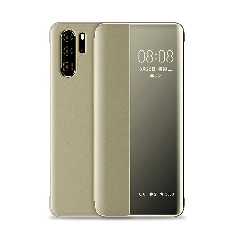 Gold Роскошное умное зеркало флип чехол для телефона для Huawei Y7 Y6 Nova 4 3 Мягкая задняя крышка кожаный чехол для Huawei Y7 Y6 y-7 - Цвет: Gold