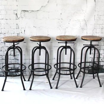 

iKayaa Bar Stool Industrial Style Height Adjustable Swivel Barstool Natural Pinewood Top Kitchen Dining Chair Breakfast Chairs