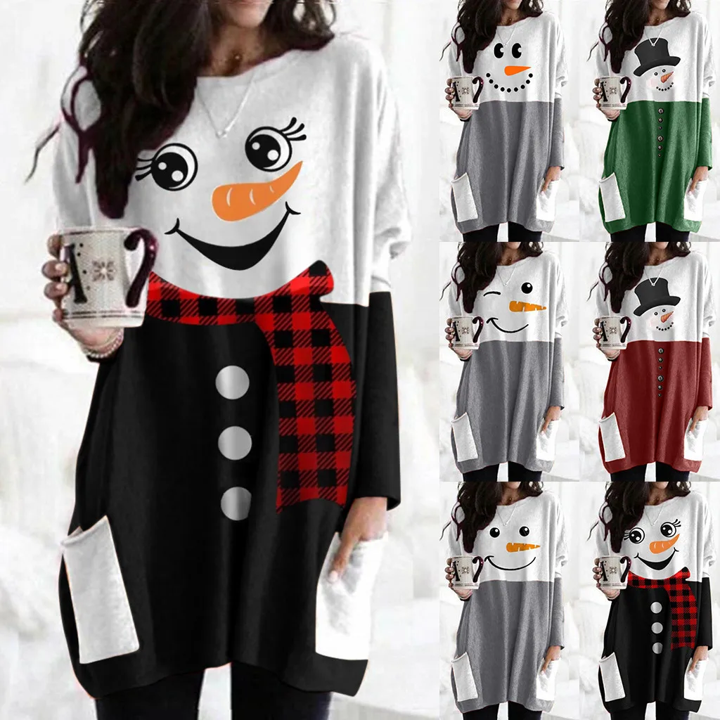 2020 Plus Size Women Long Sleeve Christmas Printed O-Neck Tops Tee T-Shirt Blouse Ladies Oversize Dress F Fast Ship | Женская одежда