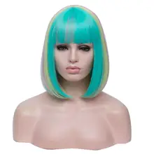 Ombre Bobo Косплей парики для женщин розовый синий смешанный прямой парик с челкой короткие синтетические волосы парики