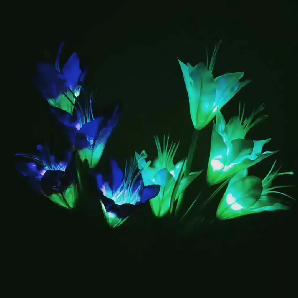 Colorful Solar Lily Lantern Led Artificial Lantern Outdoor Decoration Lawn Lights Plug Light Garden Lantern White+ Purple