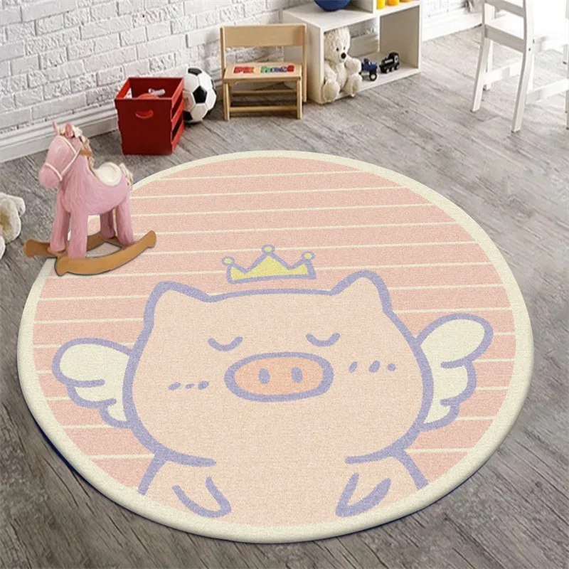 

Cute cartoon pink crown angel piglet cross-striped circular living room bedroom stool non-slip mat carpet