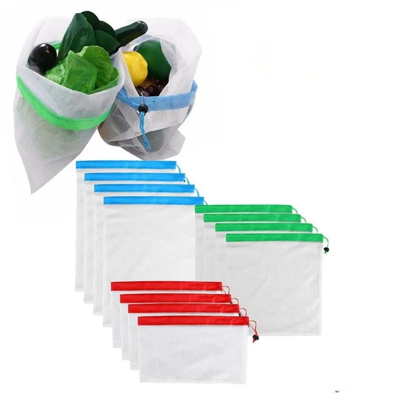 

15pcs/3pcs Reusable Washable Mesh Bags For Grocery Shopping Fruit Vegetable Toys Sundries Organizer Storage Eco Friendly