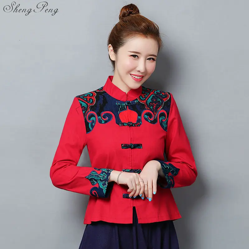 Традиционная китайская одежда для женщин cheongsam Топ воротник стойка Женские топы и блузки Восточная китайская одежда V1738