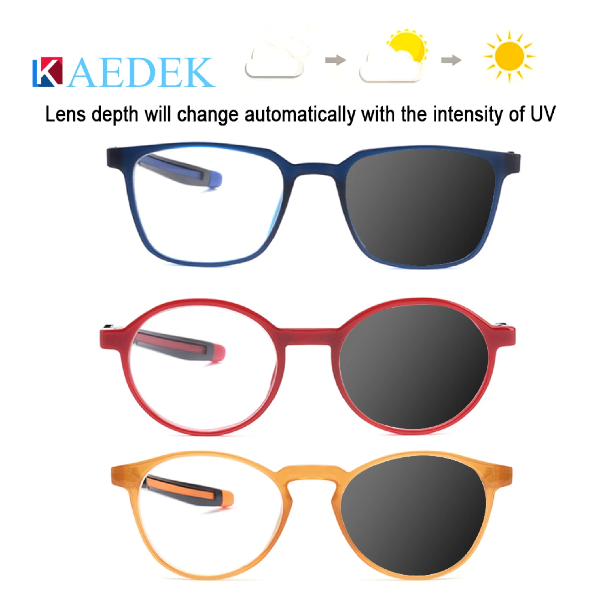 

KAEDEK Photochromic +Progressive Multifocal Unisex Adjustable Hanging Neck Eyewear Reading Glasses Transition Sunglasses Eyewear