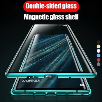 

Magnetic Adsorption Case Metal Frame Glass Back Cellphone Case Cover For Huawei P30 P40 Pro