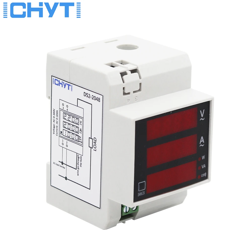 

DIN-rail Multi-function LED Digital Meter AC 80-300V 0-100A Active Power Factor Electric Energy Ammeter Voltmeter DIY