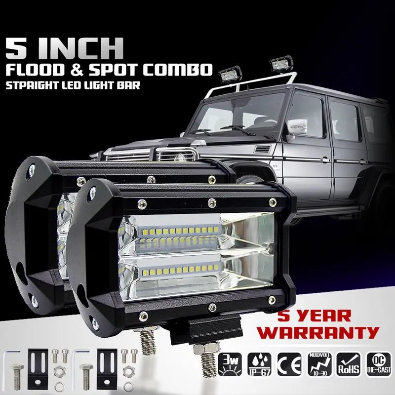 

EASY-2PCS 5inch 72W 6500K LED Work Light for Driving Fog Lamp Offroad Truck SUV