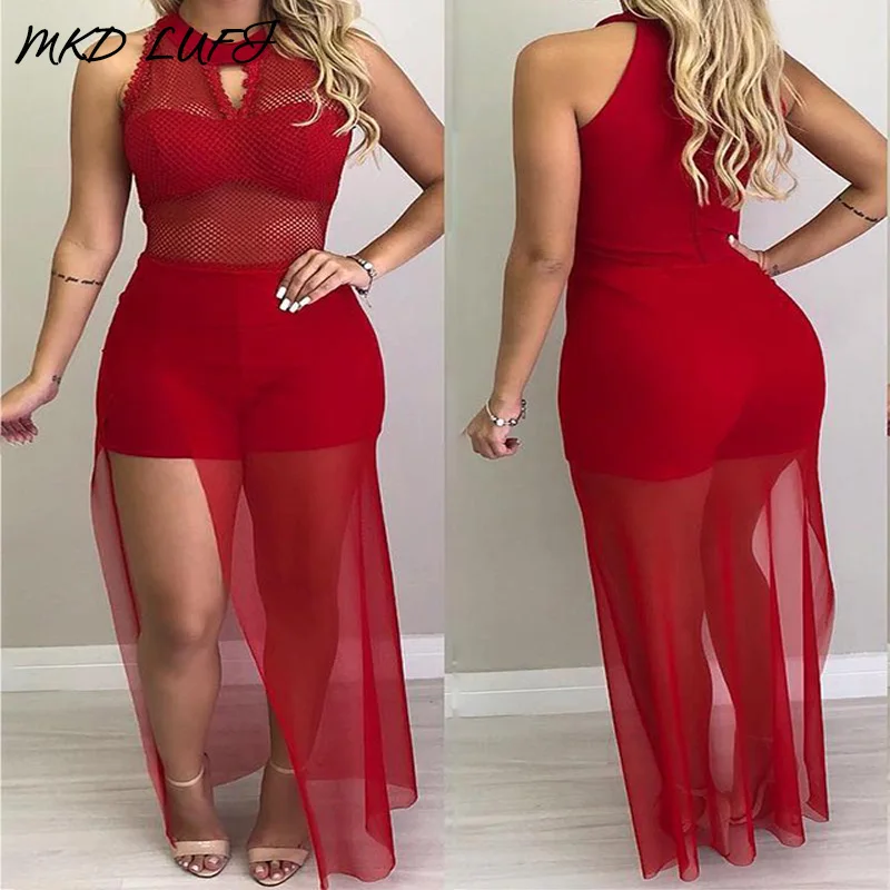 

Sexy Sleeveless Fishnet Mesh Overlay Rompers Women Jumpsuit